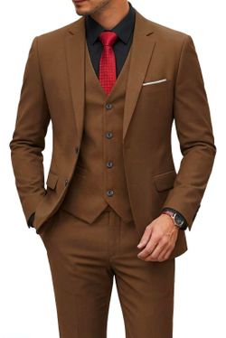 Size Large  Men's 4 Piece Suit Set with Tie, 2 Button Slim Fit Solid Blazer Jacket Vest Pants, Business Wedding Party Suits for Men