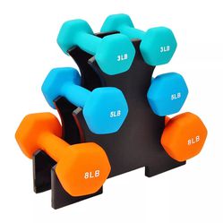 BalanceFrom Colored Vinyl or Neoprene Coated Dumbbell Set with Stand, 32-Pound Set with Stand, 3LB, 5LB, 8LB Pairs