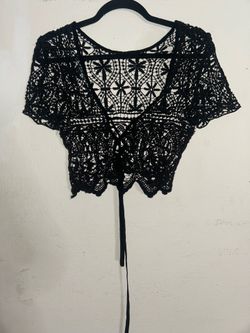 Kendall & Kylie Black Crochet Tie Back Crop Top