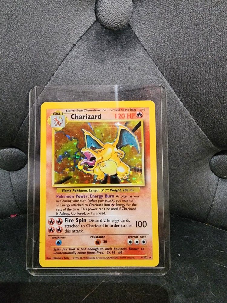 Charizard Base Set 1999 Holo Rare 4/102 Pokemon Card Wotc Lighlty Played Clean
