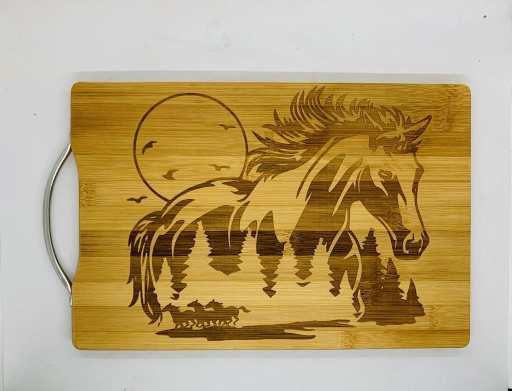 Moonlit Horses Laser Engraved Bamboo  Cutting Board 
