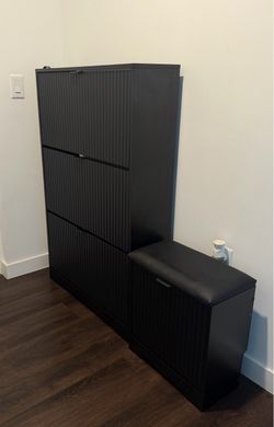 Black Shoe Cabinet with Storage Bench