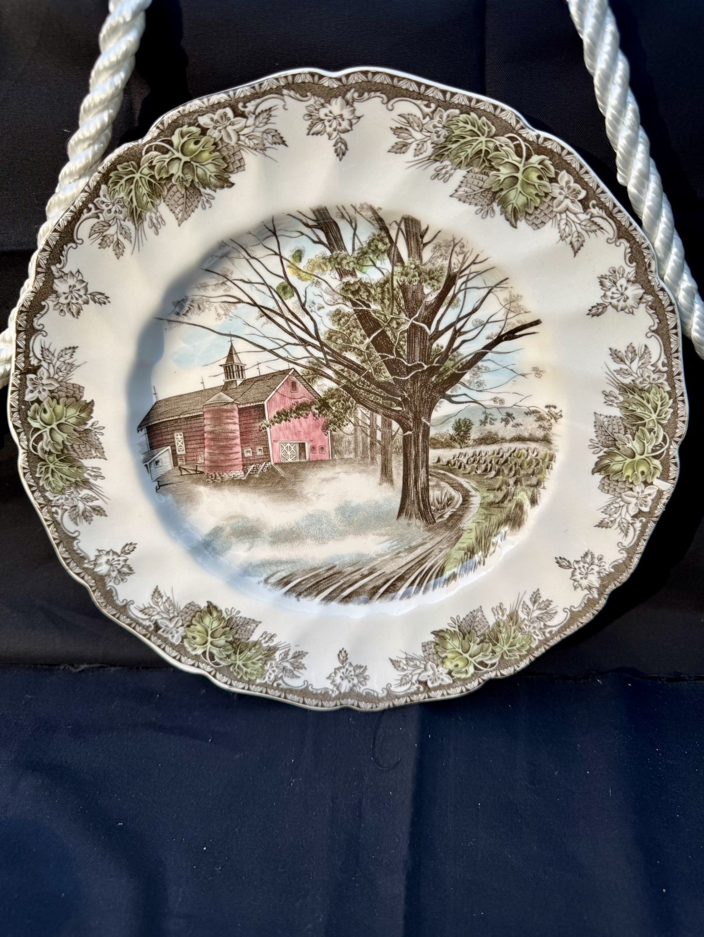 Johnson Brothers 'Autumn Mist' dinner plate from the 'Friendly Village' series.