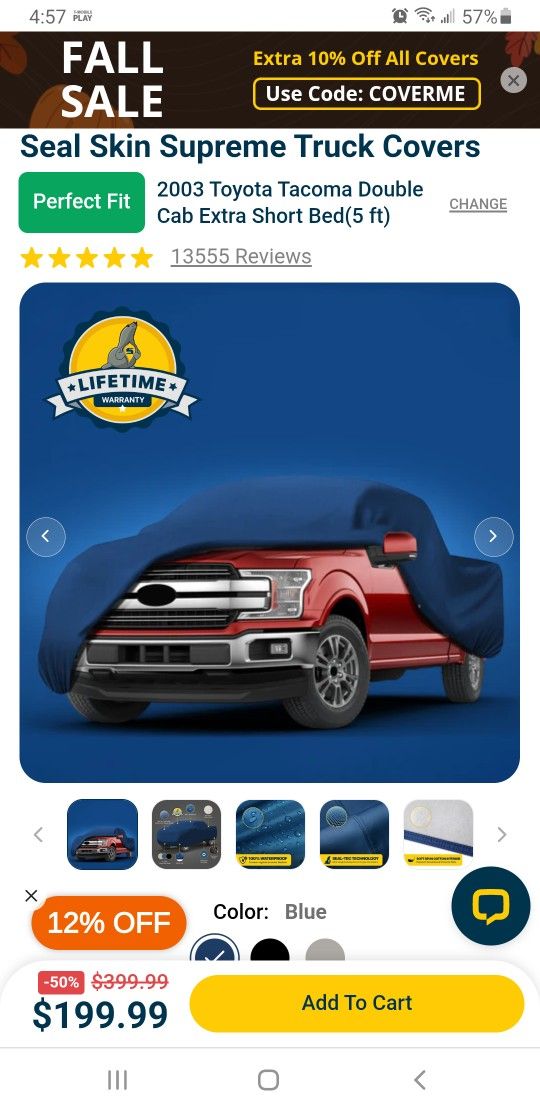 Seal skin car cover for 1st generation Toyota Tacoma