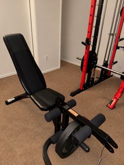Weight Bench with Preacher Curl and Leg Press Attachment