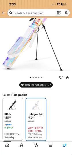 KVV Lightweight Sunday Golf Stand Bag, Colorful Fashion Pitch and Putt Golf Bag