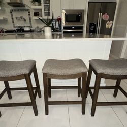 Maven Lane Adrien Stools Upholstered Backless Saddle Kitchen Stool set 3 furniture new brown gray island 