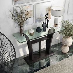 Furniture of America Adrian Contemporary Cherry 50-inch Glass Top T-shelf Sofa Table by