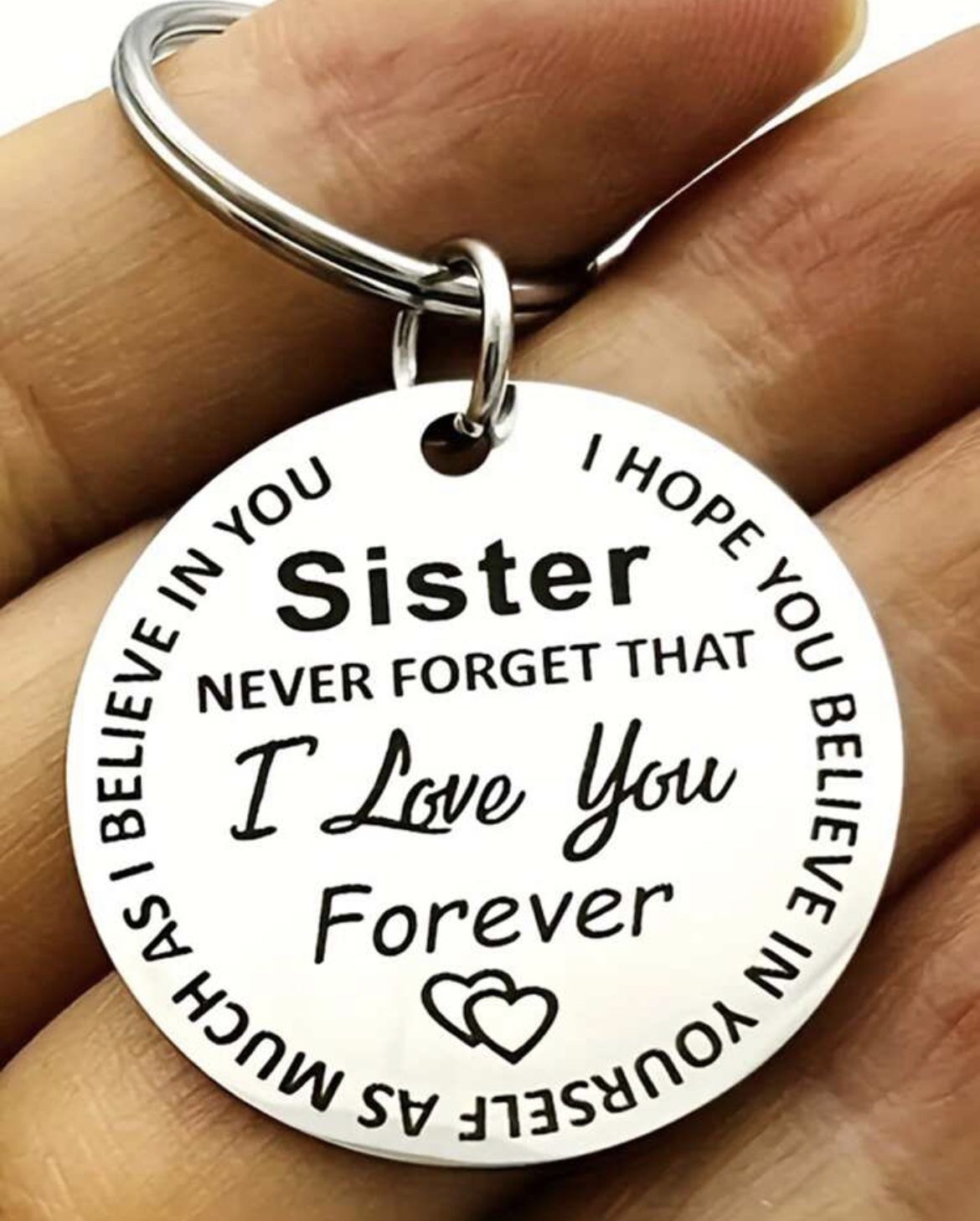 1 pc Sister I Love You Keychain Pendant Vintage Stainless Steel Bag Keyring Ornament Bag Purse Charm Accessories