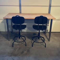 Adjustable Wood Table + Two Chairs