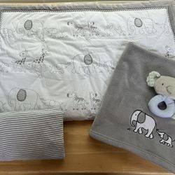 Cloud Island Gray + White Safari Animal Baby Crib Quilt Blanket Unisex Stripe