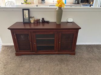 Cherry Wood TV Stand with Cane Door Panels