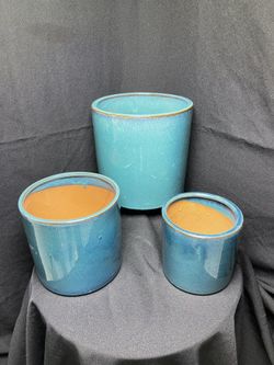 Small Teal Green Ceramic Cylinder Pots-Garden Planters Planters($45 set of 3)