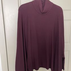 Alfani Turtle Neck Long Sleeve Poncho.  Mulberry.  Handkerchief hem, fitted sleeves, gold buttons.  Large