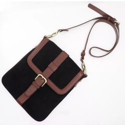 Vintage coldwater creek corduroy black and brown festival everyday crossbody bag brass hardware satchel retro y2k faux leather
