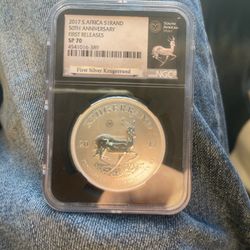 2017 South Africa 1 Rand First Silver Krugerrand 1oz .999 SP70 NGC First Releasesco