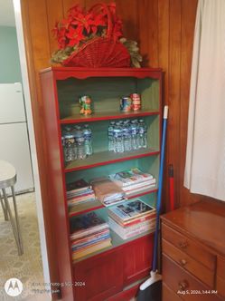 Nice red kitchen cabinet, great storage piece