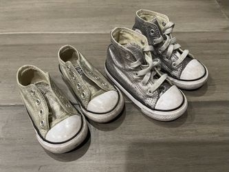 Set of 2 Converse Chuck Taylors All-Stars Toddlers Unisex Metallic Gold Silver sz 6-7