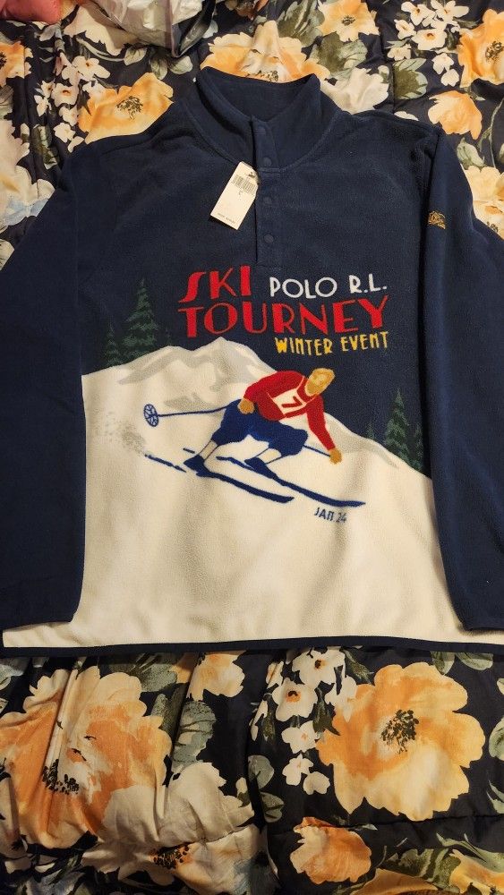 Polo Ralph Lauren Men's Skier-Print Brushed Fleece Pullover Size Large NWT