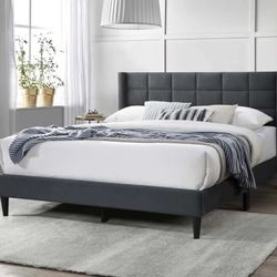 Queen Size Gray Bed With Orthopedic Mattress 