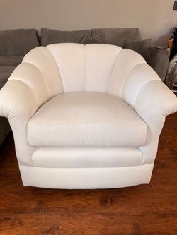Oversized Cream Swivel Barrel Chair – Professionally Reupholstered