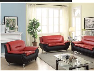 3 PCS RED AND BLACK BONDED LEATHER SOFA SET