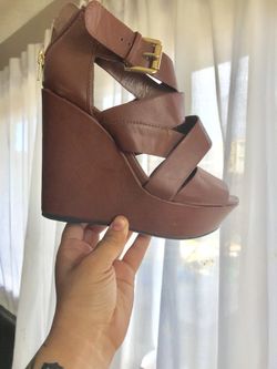 Brown strap wedges