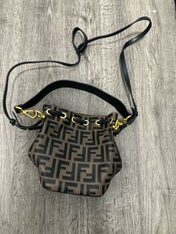Fendi Roma Mini Monogram Bucket Bag Crossbody Brown Black Gold
