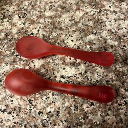Vintage Two Very Small Hard Plastic Spoons Say 222 In Back 