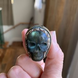 LABRADORITE SKULL RING