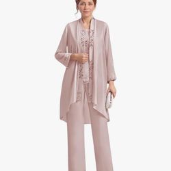 Mother Of The Bride 3 Pieces Suit Size 16 Mauve NEW