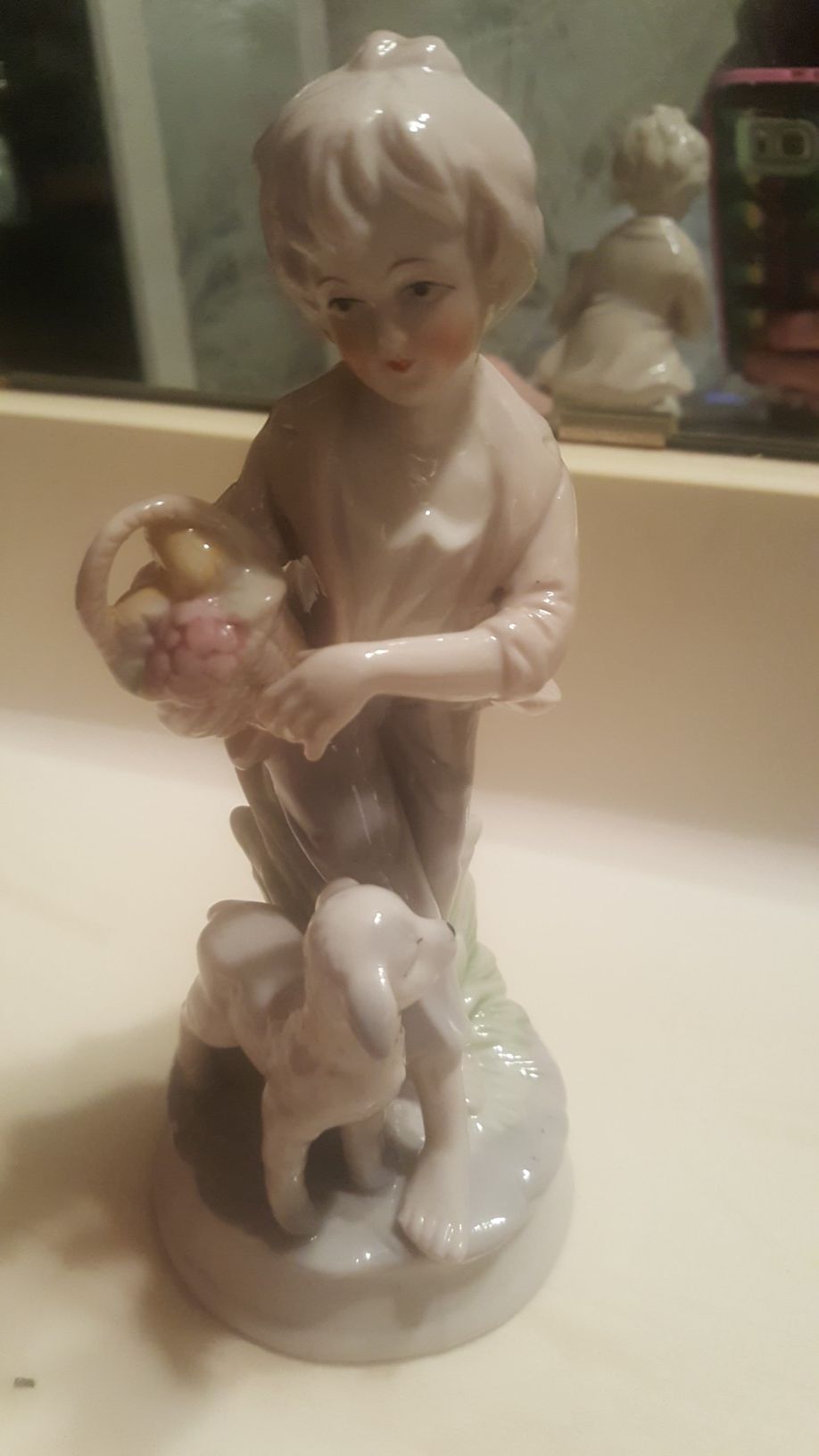 Vintage 7" Girl with Lamb Figurine