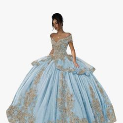Mouccy Gorgeous Tulle Quinceanera Dresses Off Shoulder Tassel Sweet 16 Dresses Sparkly Ruffle Gold Lace 15 Dress with Train