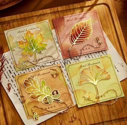 Autumn Leaves Metallic Bookmark w/Fall leaves & acorn charm chain (Set of 4)