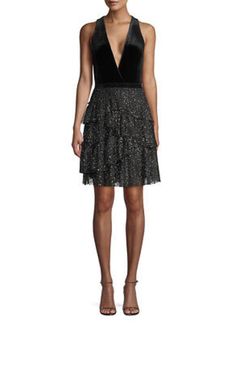 BCBG MAXAZRIA Womens Black Velvet Metallic Party Cocktail Dress Size XXS