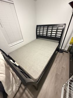 Dark Wood Sleigh Bed Frame with dresser