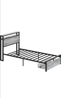 Twin Bed Frame and Charging Station, Industrial Gray