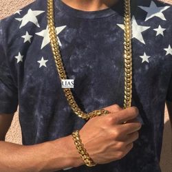 New 18k Yellow Gold Cuban Link Chain And Bracelet 