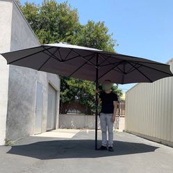 BRAND NEW $95 Large 15 FT Double Sided Umbrella Outdoor Patio, Gray/Red color (Weight base not included)