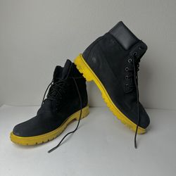 TIMBERLAND HERITAGE 6” Waterproof Women’s Boot Size 10 Black Nubuck/Yellow A5Q96