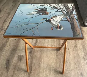 VINTAGE SCHEIBE FOLDING TV DINNER TRAY TABLE MALLARD DUCKS ART BY DAVID MAASS