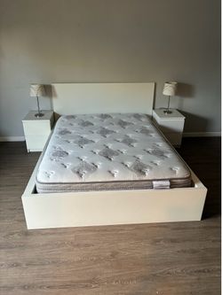 IKEA MALM Queen Bedroom Set – Bed, Mattress, 2 Nightstands & Lamps