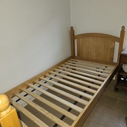 Will Take Best Offers Not Free Solid Wood Bed Frame With Side Rack Size Twin, You Don't Need Box Spring 
