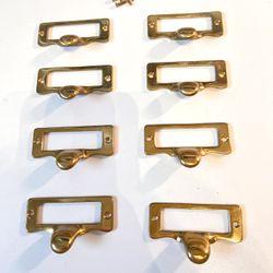 Vintage File Cabinet Label Holder with Finger Pull Brass