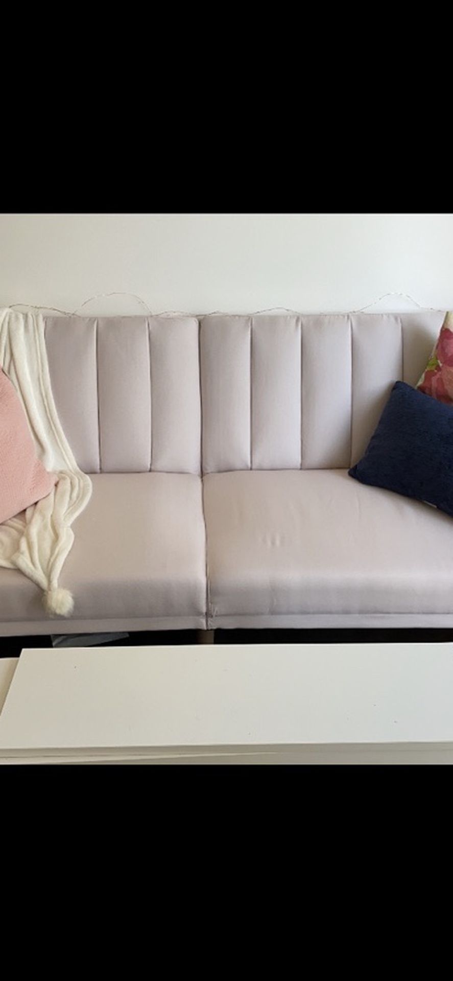 Sofa Futon - Premium Upholstery & Wooden Legs - Pink. $130 OBO