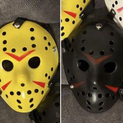 Two Jason Hockey Masks Halloween Costume Black & Yellow 