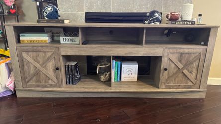 Farmhouse Grey Wood TV Stand with Barn Doors