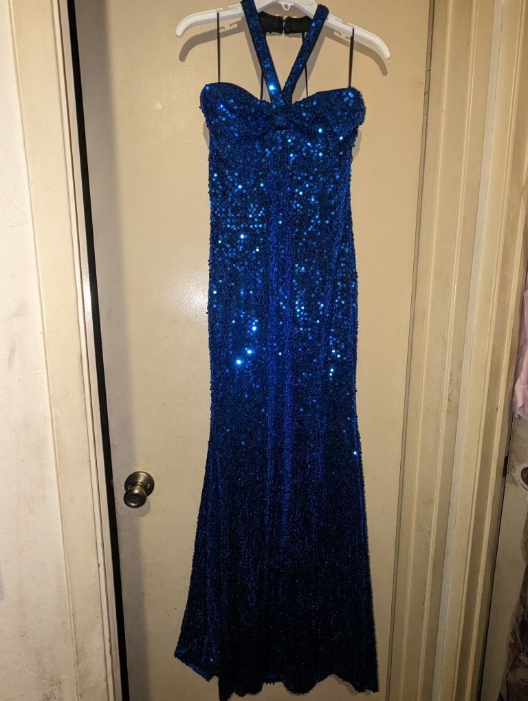 Blue Sequin Formal Dress,  Prom Dress, Cocktail Dress