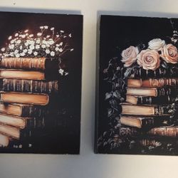 Set of 2 Wooden 5.5" x 8" Book Lover Floral Wall Decor Tabletop Sign
