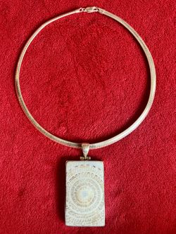 RECTANGULAR SHELL STERLING SILVER PENDANT 1 3/4"W x 2 1/4"H x 1/4" Thick - MILOR ITALY NECKLACE FLAT SNAKE ‼️ The ONLY 1 You Can Find ‼️ 